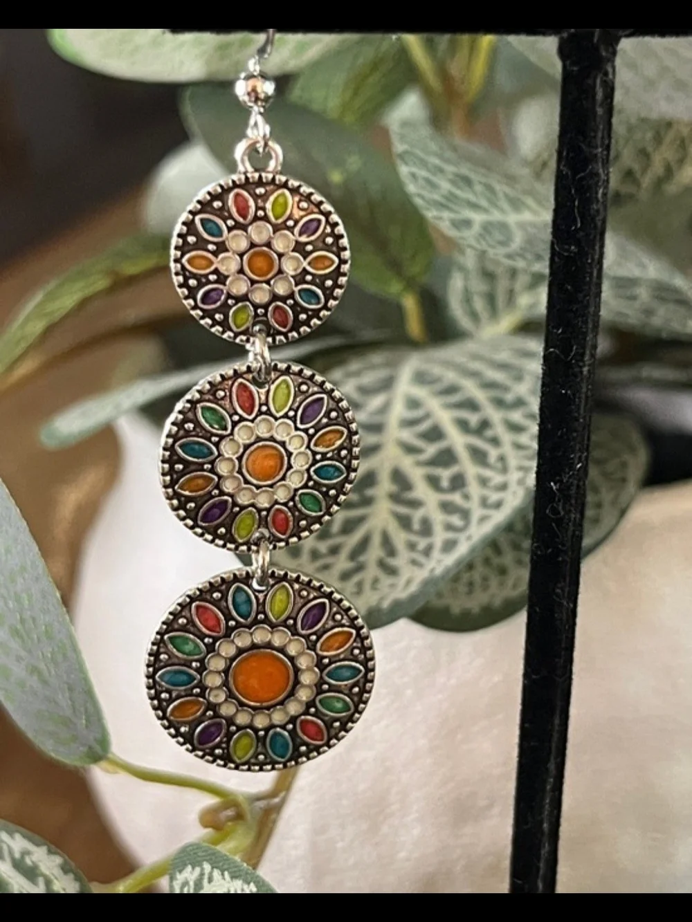 Colorful Multi-Disc Dangle Earrings - Vibrant Multicolor Enamel